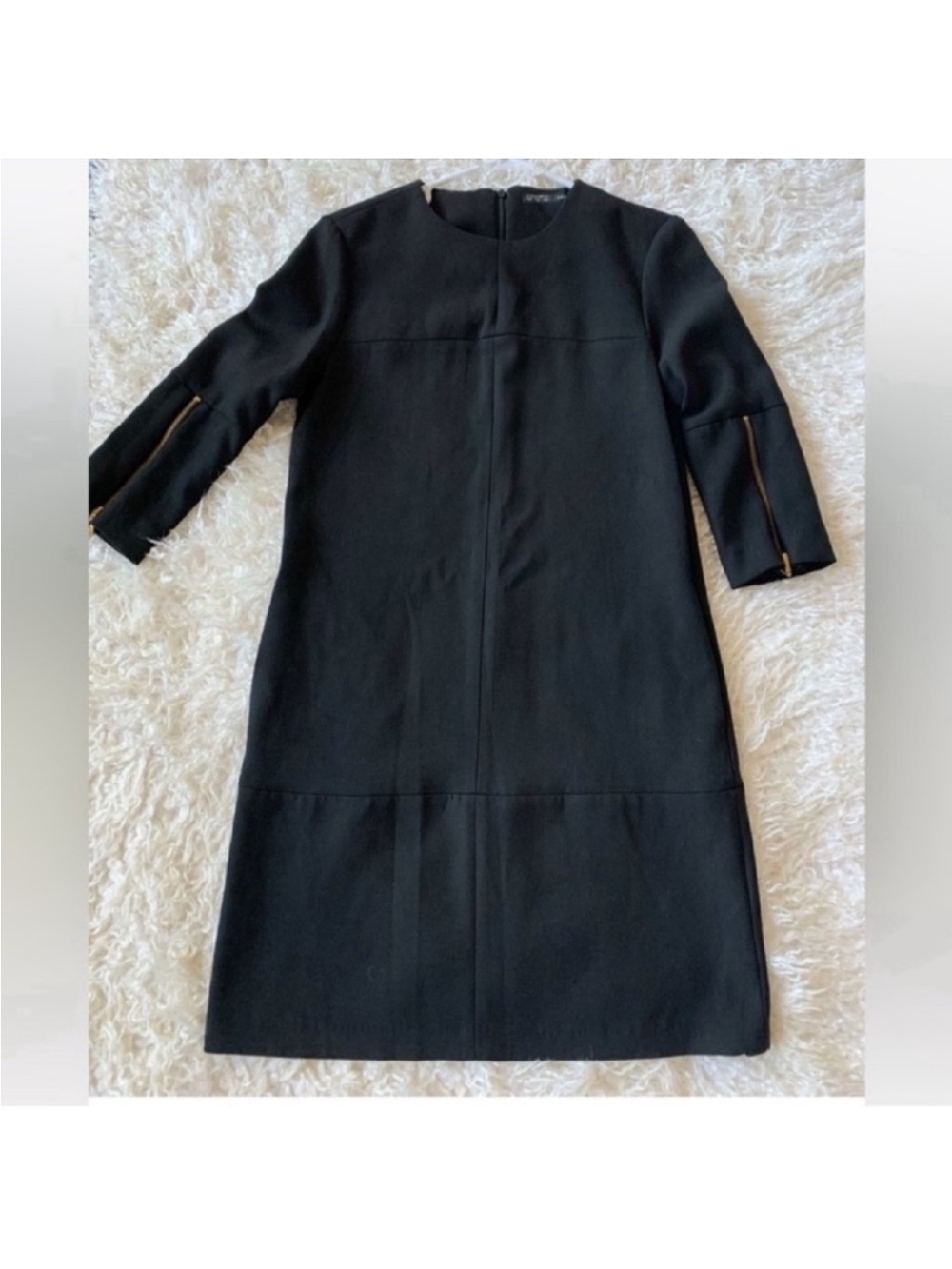 ZARA Basic classic black mini/knee length dress Sz S Long Zipped Sleeves crew